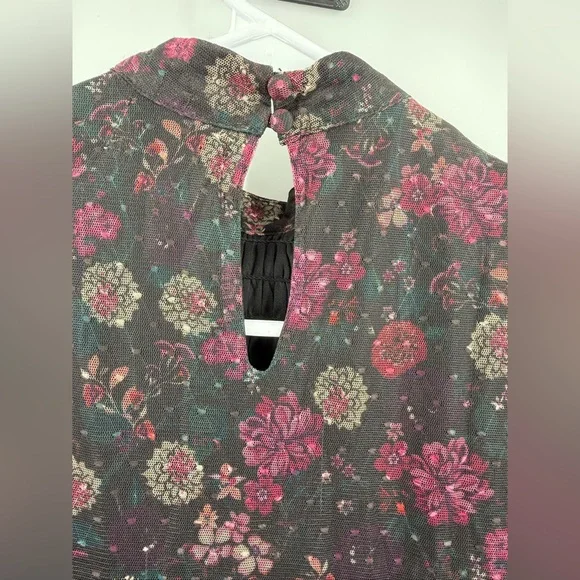 Jun & Ivy‎ Women’s Sheer Floral Tiered Maxi Long Sleeve Black/Burgundy Size XXS - Picture 5 of 6